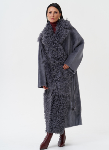 Длинная дубленка из натурального меха