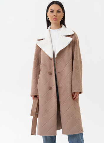 Пальто женское из эко замши с английским воротником