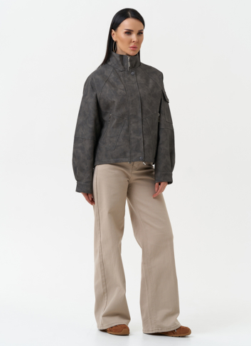 Куртка бомбер из эко кожи с воротником стойкой