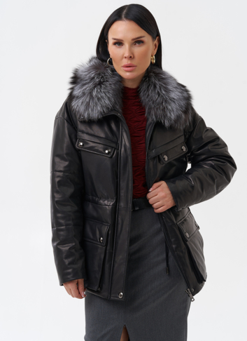 Кожаный пуховик с мехом