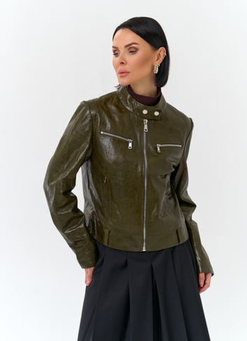 Женская куртка из натуральной кожи зеленого цвета Женская куртка из натуральной кожи зеленого цвета