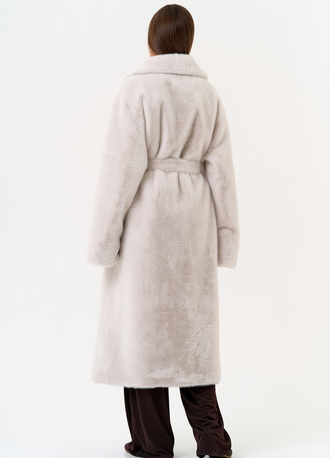 фото Длинная шуба из эко меха с отложным воротником модель № 31273