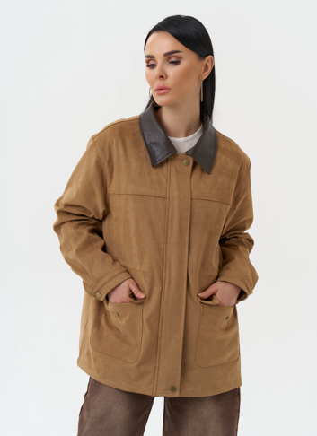 Женская парка из эко замши бежевого цвета