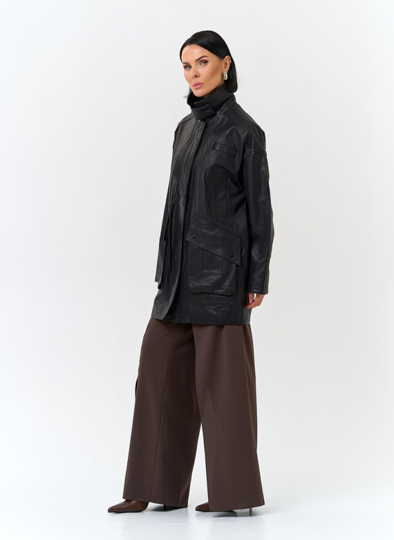 Женская удлиненная куртка из натуральной кожи