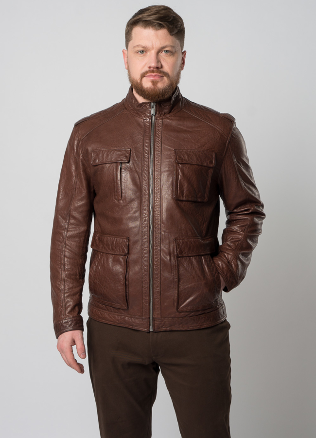 Мужская кожаная куртка коричневого цвета модель № W8055 универмаг малина