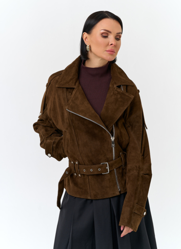 Женская куртка из натуральной замши с поясом Женская куртка из натуральной замши с поясом