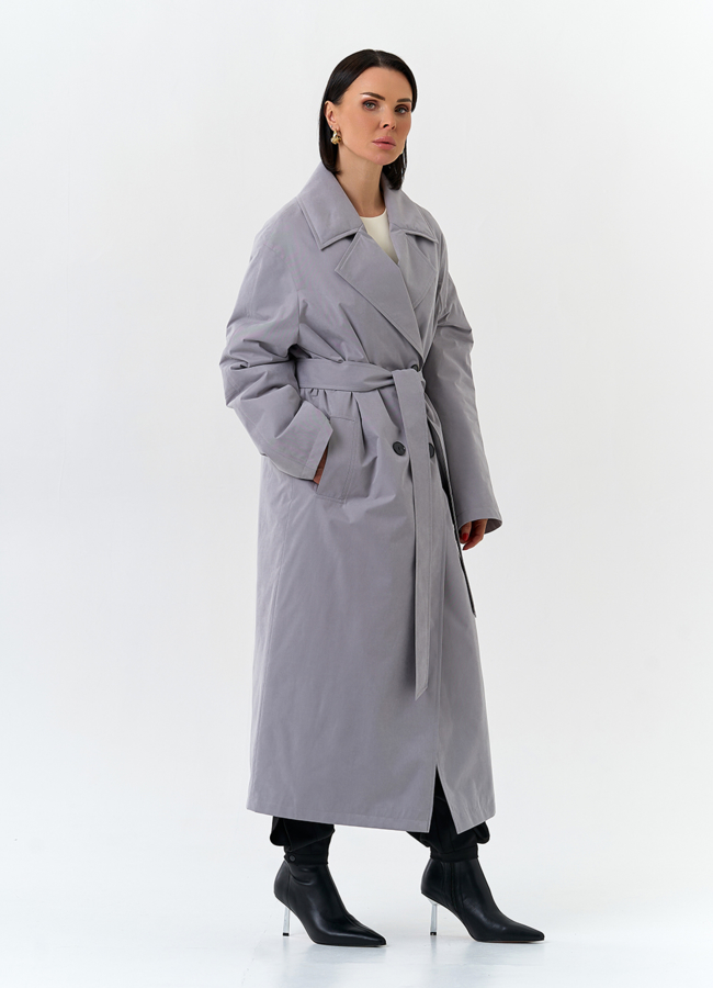 Женский утепленный плащ с английским воротником модель № 32576 в кредит