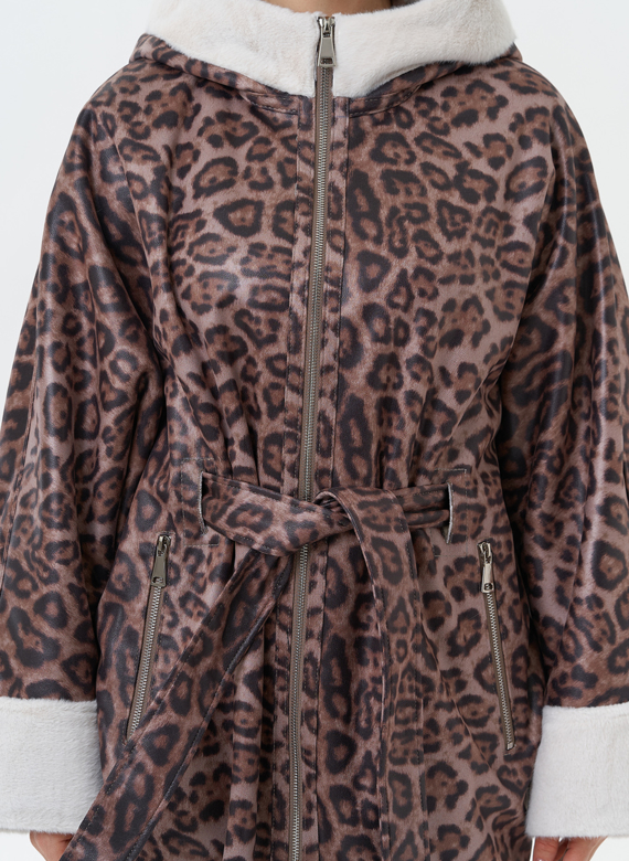 Женская дубленка из эко замши с поясом