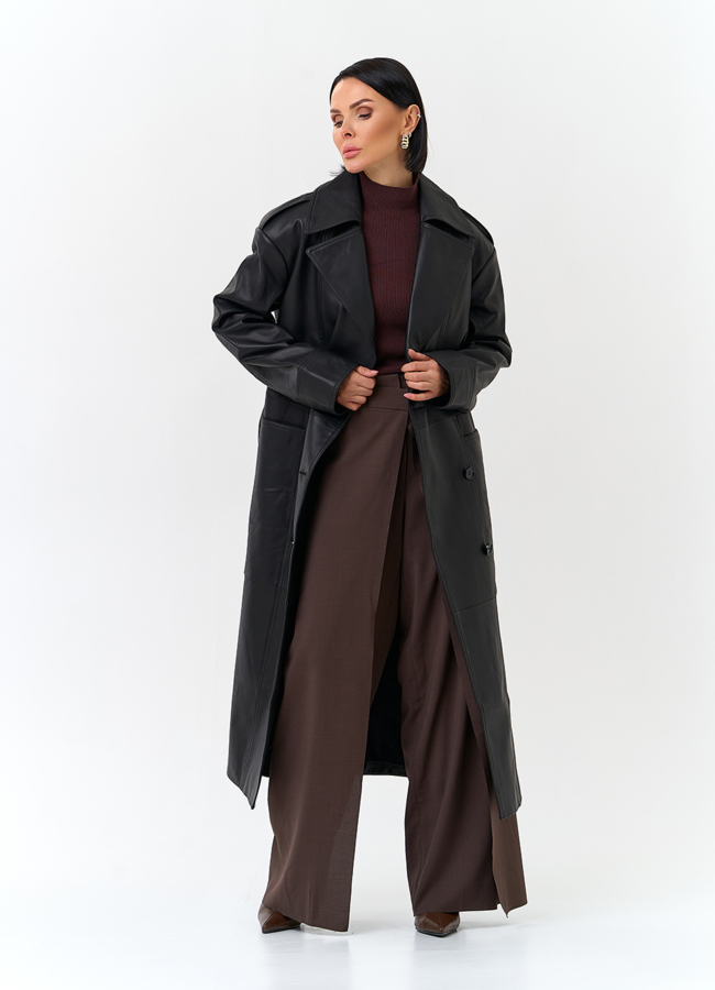 Женский плащ из натуральной кожи с поясом модель № 32901 универмаг малина