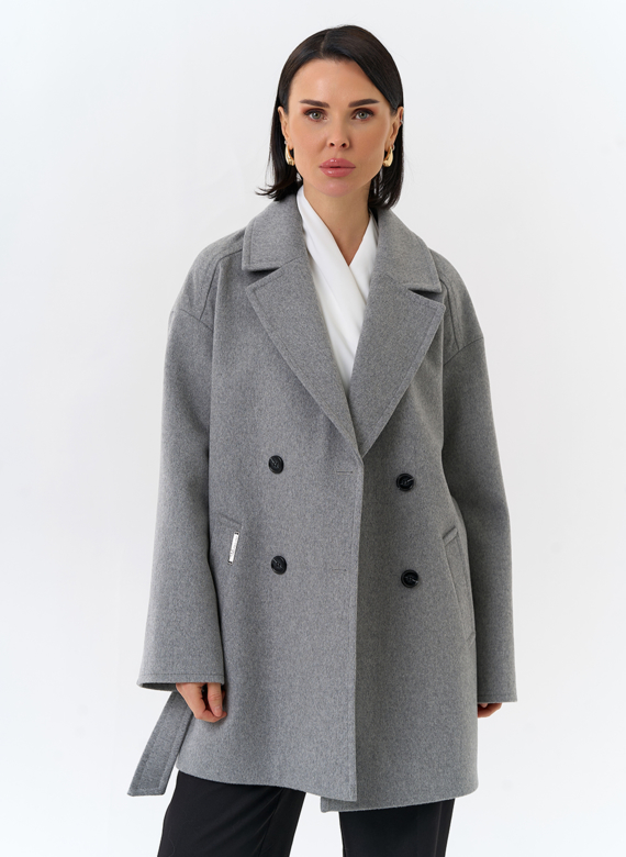 Женское укороченное пальто в сером цвете