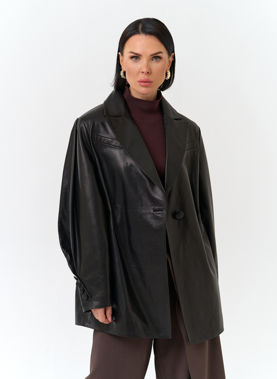 Жакет из натуральной кожи с поясом