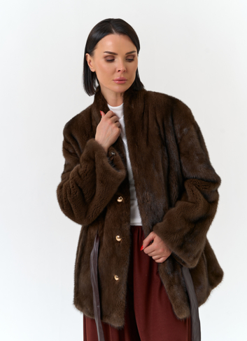 Шуба из меха норки с поясом