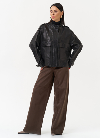 Женская куртка-рубашка из натуральной кожи  прямого силуэта