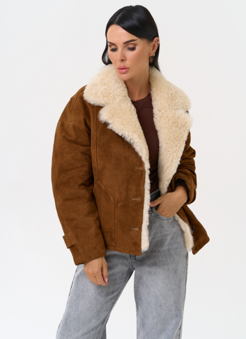 Пуховик из натуральной замши с мехом