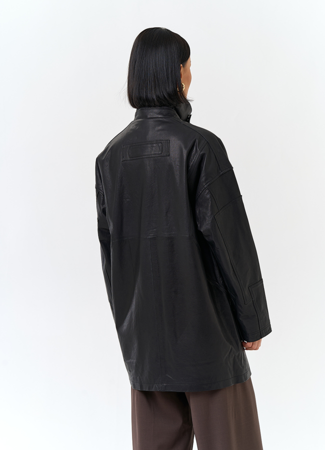 фото Женская удлиненная куртка из натуральной кожи модель № 32759