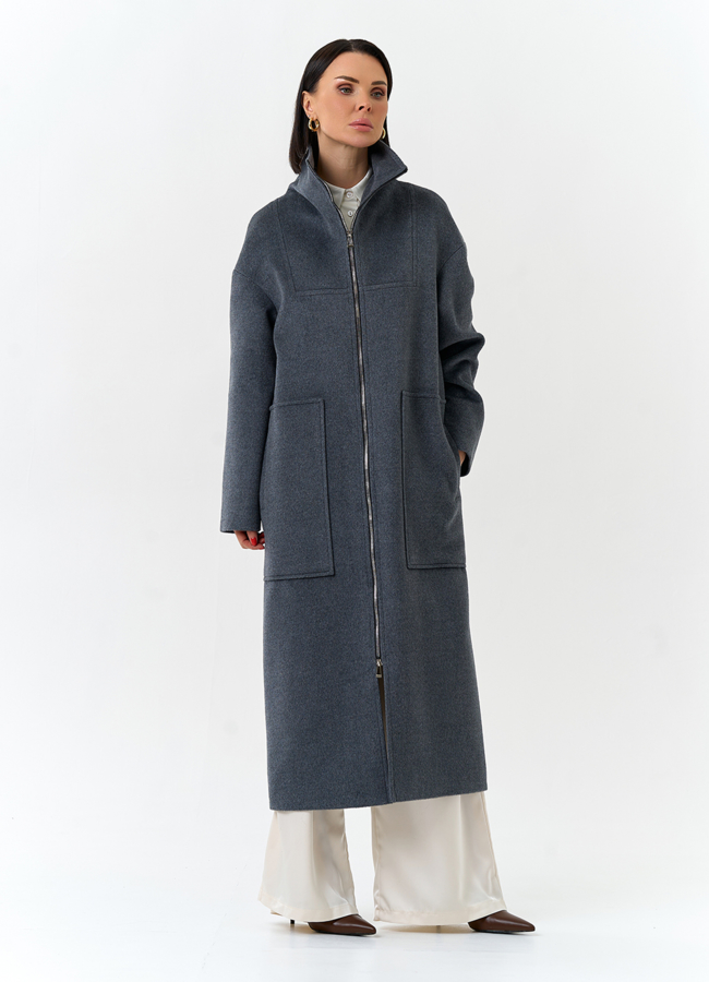 Женское длинное пальто с воротником стойкой модель № 32573 универмаг малина