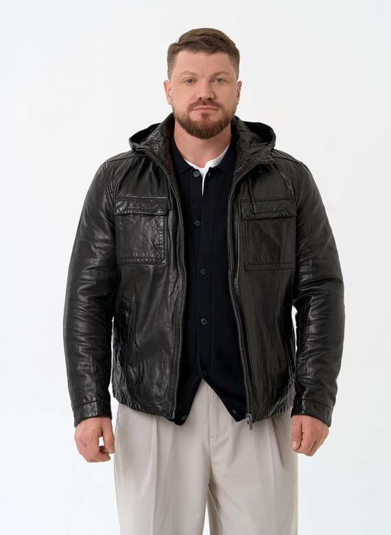 Мужская утепленная куртка из натуральной кожи