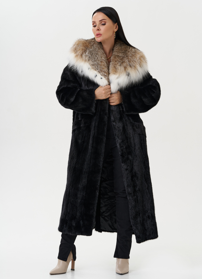 Норковая шуба с капюшоном из меха рыси модель № 31342 универмаг малина