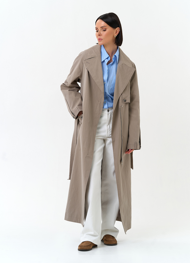 Женский длинный плащ с поясом модель № 33195 в кредит