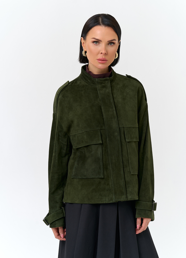 Женская куртка из натуральной замши зеленого цвета модель № 32727 универмаг малина