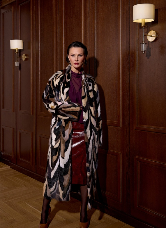Шуба из норки в стиле пэчворк фото
