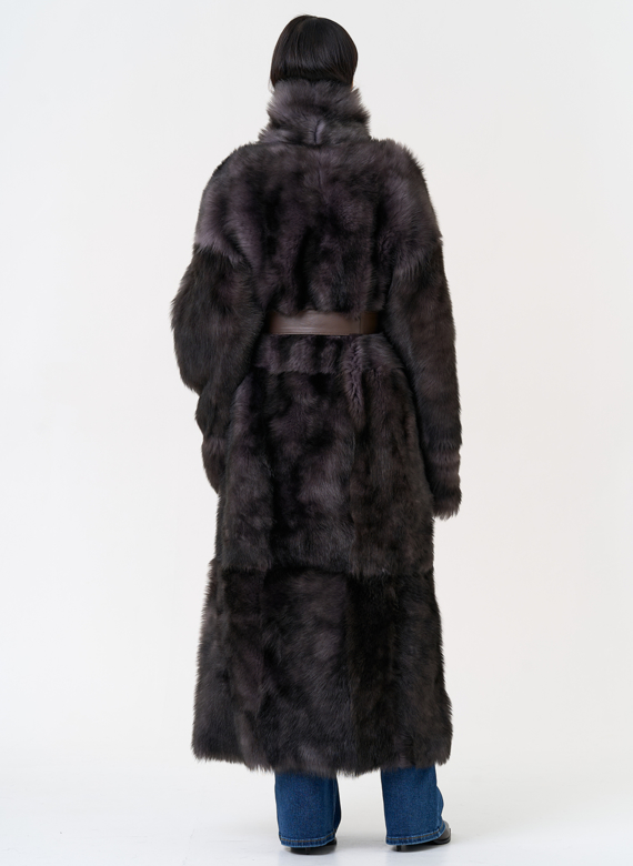 Женская двухсторонняя дубленка с поясом