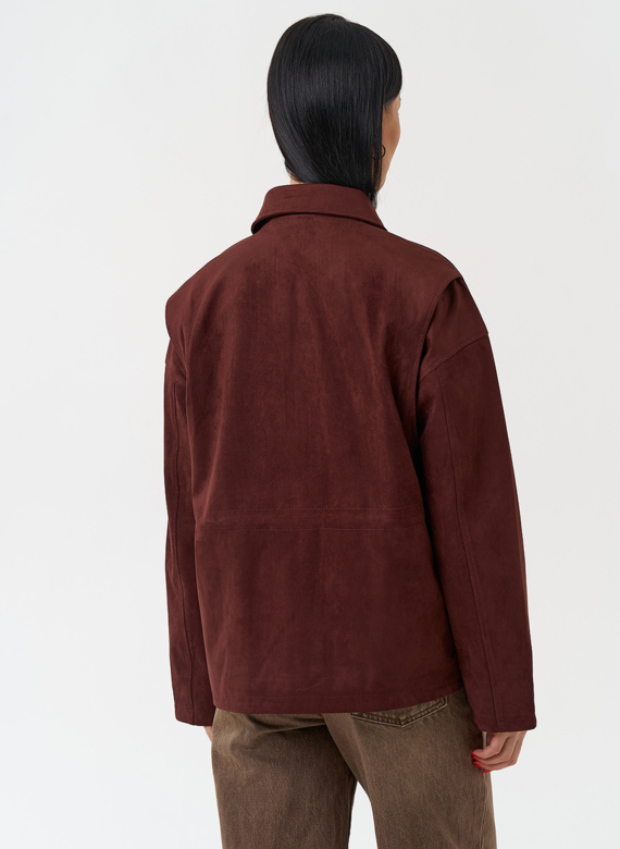 Женская парка из эко замши бордового цвета