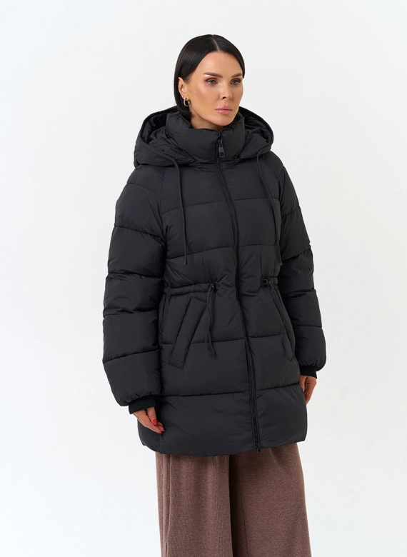 Женский укороченный пуховик с капюшоном