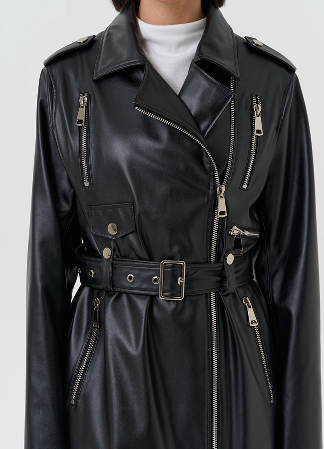 Женский длинный плащ из эко кожи  модель № 27166 универмаг малина