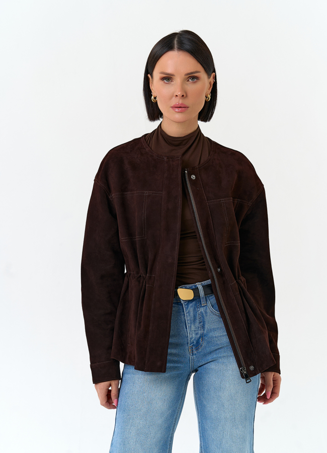 Жакет из натуральной замши модель № 33139 меха малина
