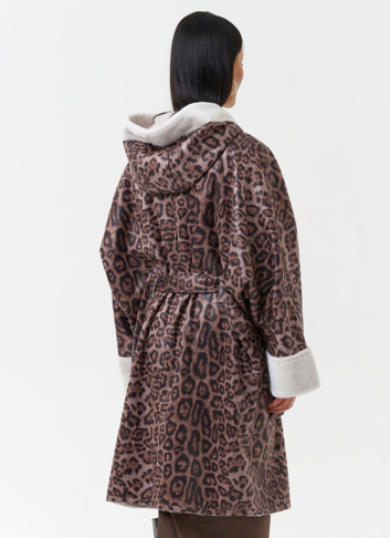 Женская дубленка из эко замши с поясом