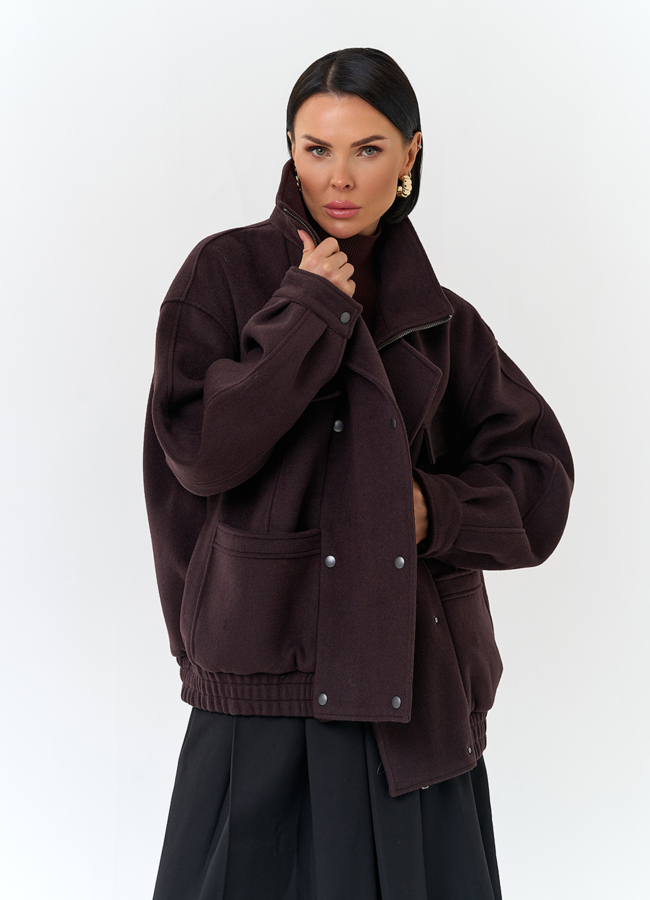 Женское укороченное пальто бомбер модель № 32800 меха малина