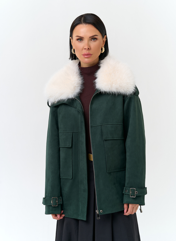 Женская куртка из эко замши с отделкой из эко меха