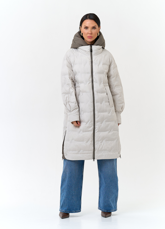 Женское утепленное пальто с капюшоном модель № 32797 меха малина