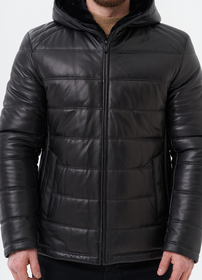 Пуховик из натуральной кожи с отделкой из мутона модель № 25453 универмаг малина