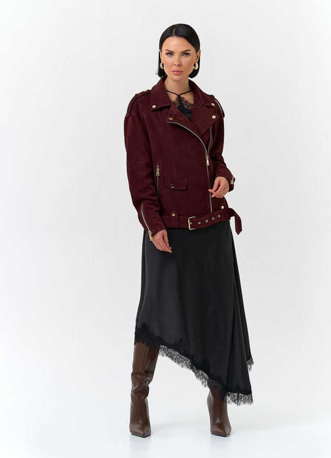 Женская куртка из натуральной замши бордового цвета модель № 32739 в рассрочку