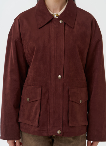 Женская парка из эко замши бордового цвета