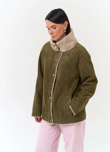 Женская дубленка из эко замши фото
