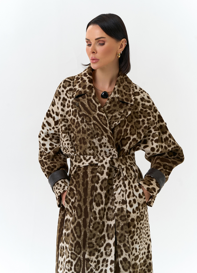 Женское пальто с анималистическим принтом модель № 32555 универмаг малина