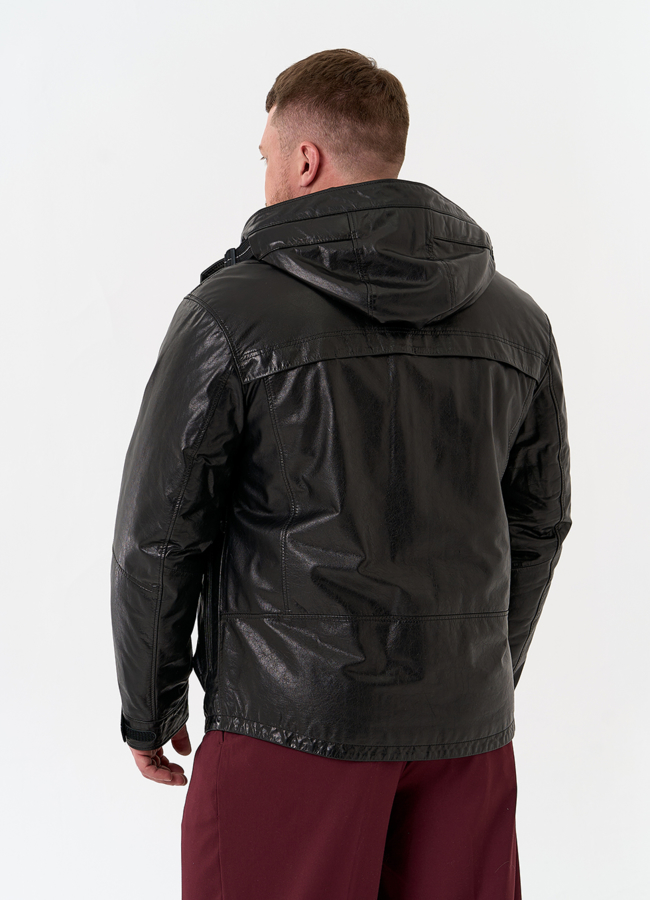 Мужская куртка из натуральной кожи с капюшоном модель № 32548 в рассрочку