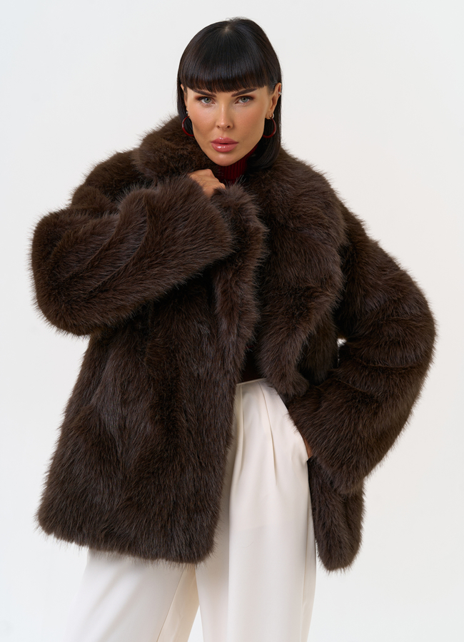 Женская шуба из эко меха с английским воротником модель № 31260 универмаг малина