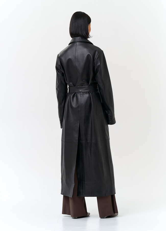 фото Женский длинный плащ из натуральной кожи модель № 32902