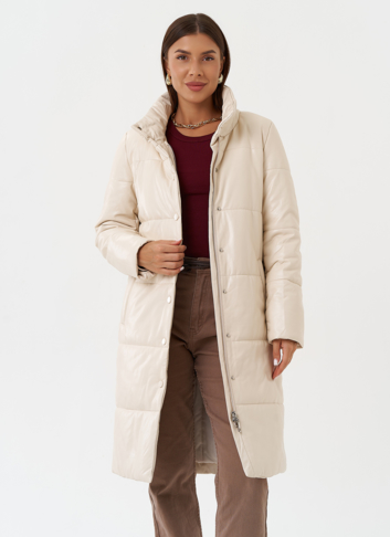 Пуховик из эко кожи на био пухе