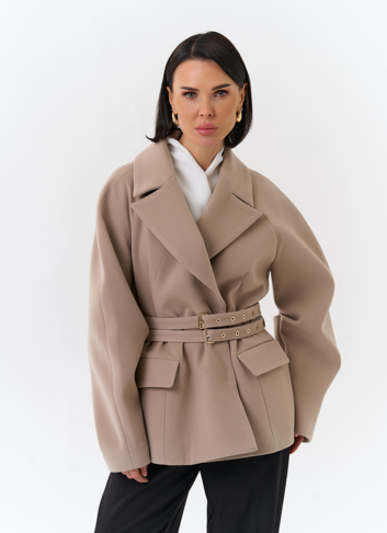 Женское укороченное пальто с двойным поясом Женское укороченное пальто с двойным поясом