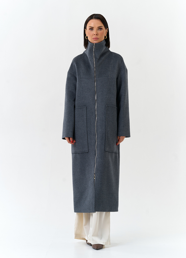 Женское длинное пальто с воротником стойкой модель № 32573 в рассрочку