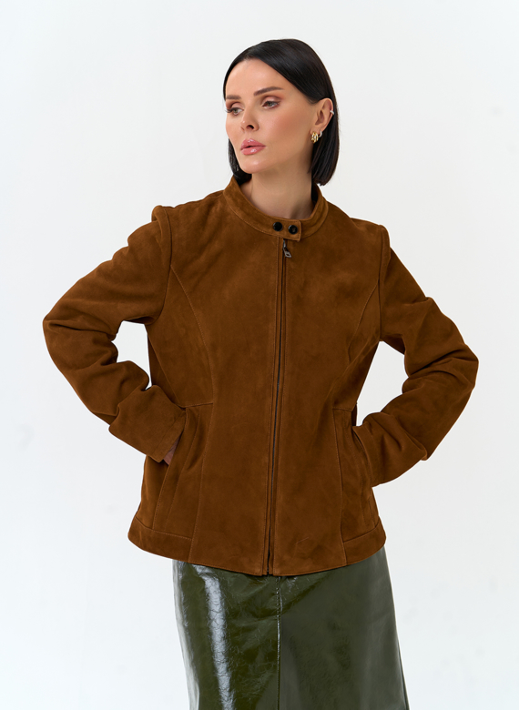 Женская куртка мото из натуральной замши