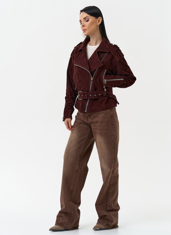 Женская куртка из натуральной замши с поясом