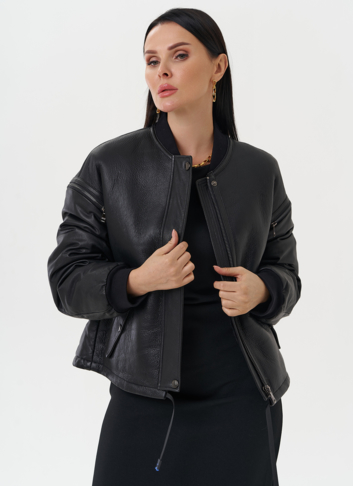 Кожаная дубленка с акцентными молниями