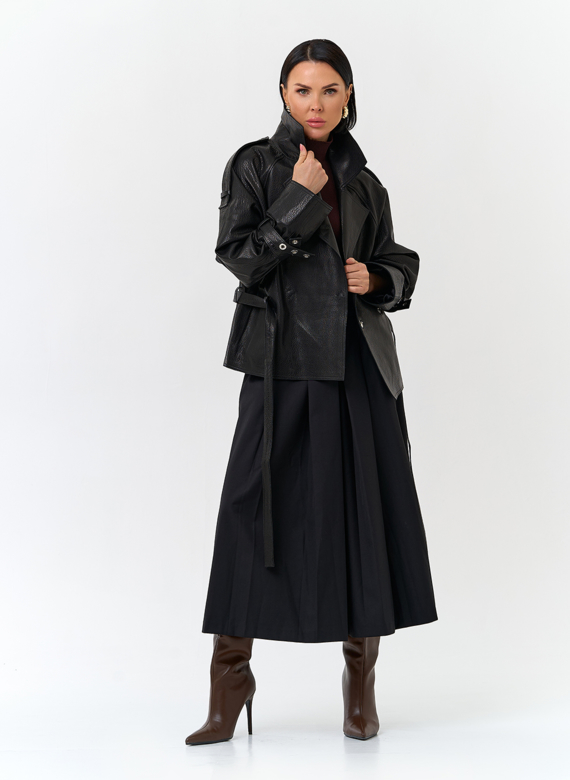 Женская куртка из натуральной кожи с поясом