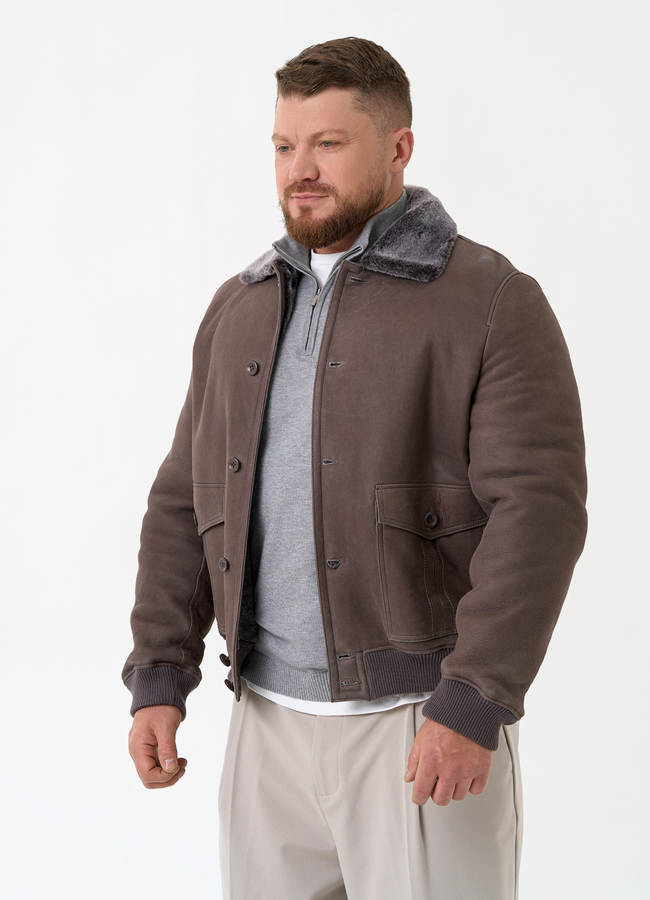 Мужская натуральная дубленка бомбер модель № 31859 универмаг малина